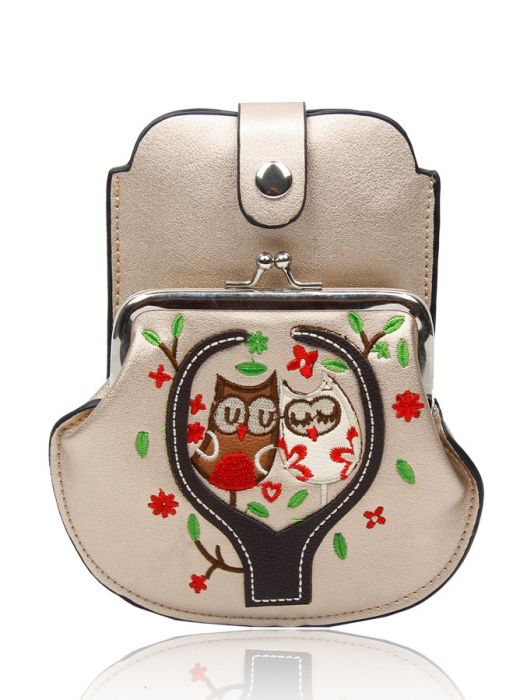 AF007  Owl Patterned Mobile Phone Pouch Purse Bag