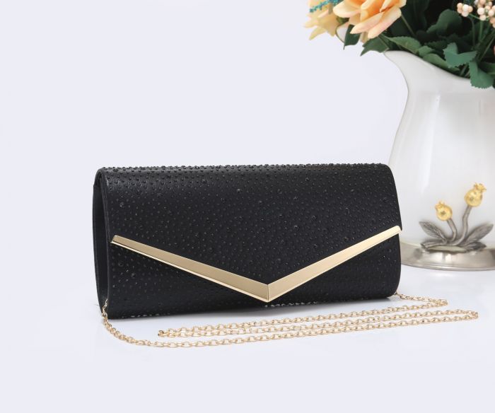 RX1801  Envelope Shaped Clutch Bag With Diamante Details