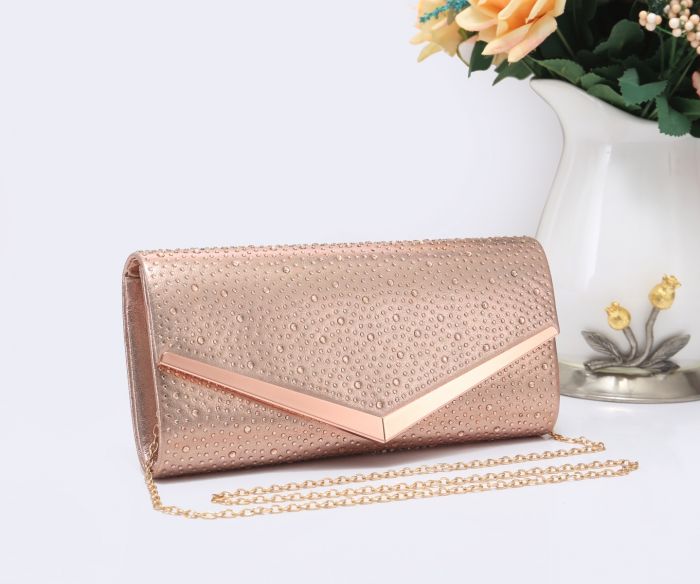 RX1801  Envelope Shaped Clutch Bag With Diamante Details