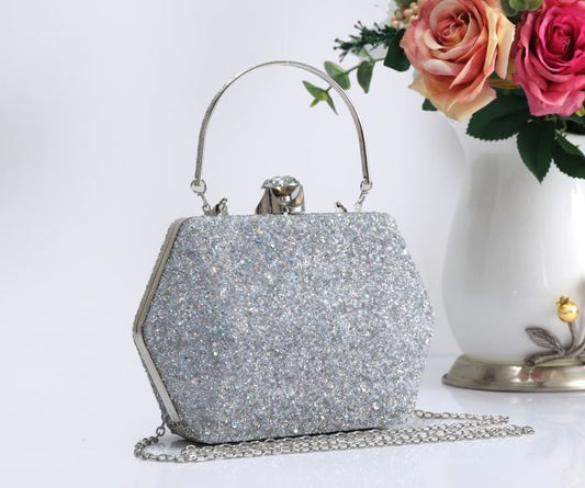 RE17103 Hexagon Shape Glitter Evening Clutch Bag