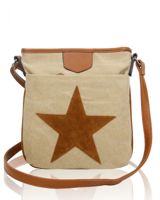 RX160431  Canvas Star Patterned Cross-Body Bag