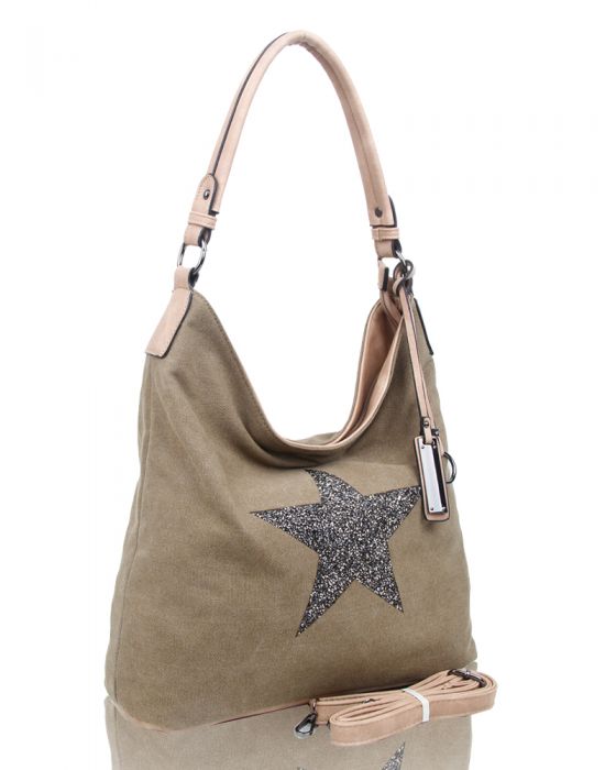 RX170147-W  Canvas Tote Bag With Glitter Star Patterned