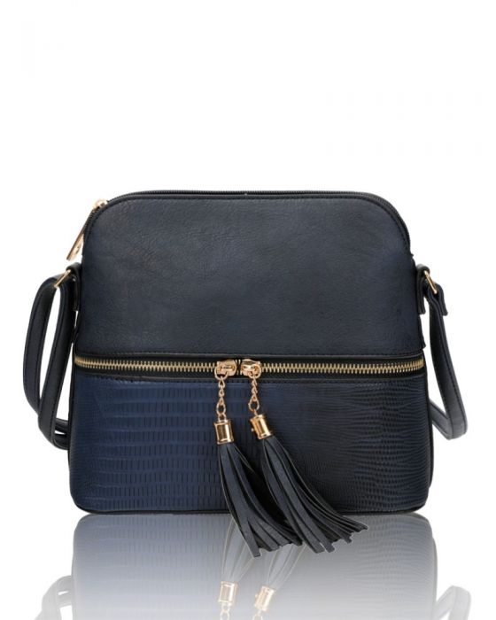 RX170811  Contrasting Color Messenger Bag With Tassel Zip Detail