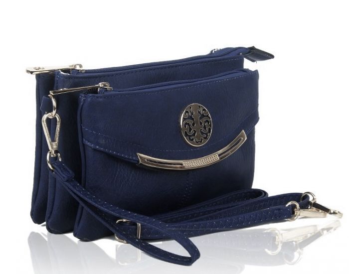 RB15111  Multi Zip Compartments Clutch Bag With Metal Gold Badge