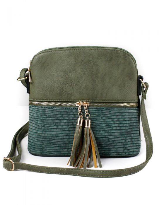 RX170811  Contrasting Color Messenger Bag With Tassel Zip Detail