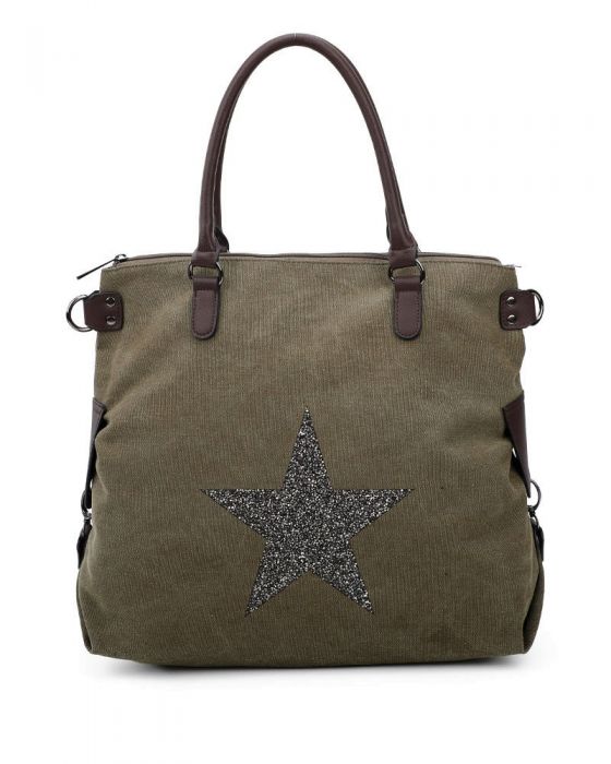 RX160163-Canvas Tote Bag With Glitter Star Patterned