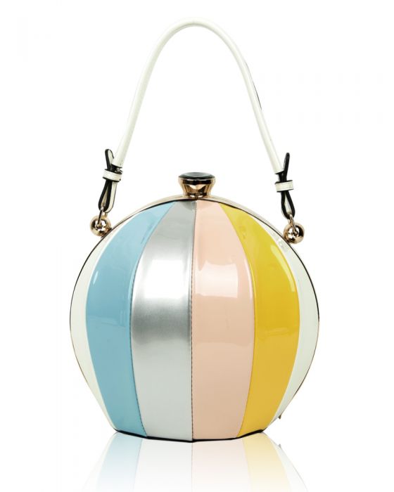 RD170141  Round Shaped Strip Patterned Top-Handle Bag