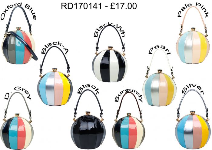 RD170141  Round Shaped Strip Patterned Top-Handle Bag