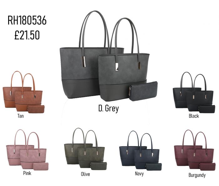 RH180536 3IN1 Set Plain Style Tote Handbag With Purse