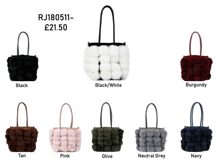 RJ180511  Bucket Shaped Shoulder Bag With Fur Pom-Pom