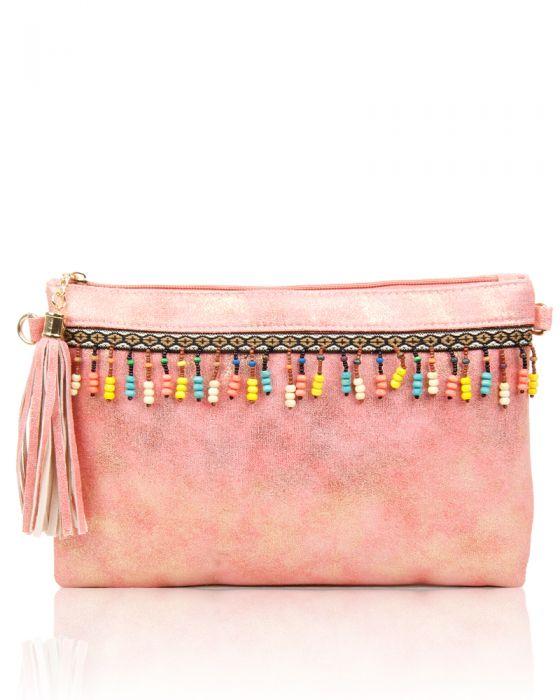 P1703-M  Traditional Style Clutch Bag With Tassel & Beads Detail