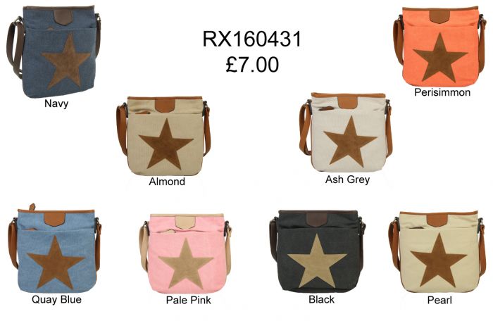 RX160431  Canvas Star Patterned Cross-Body Bag