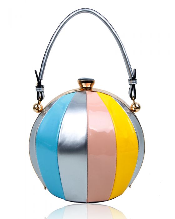 RD170141  Round Shaped Strip Patterned Top-Handle Bag