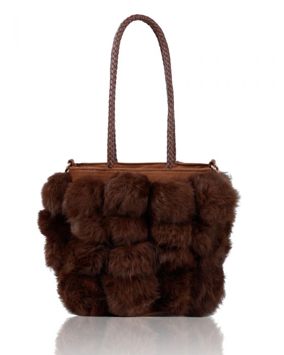 RJ180511  Bucket Shaped Shoulder Bag With Fur Pom-Pom