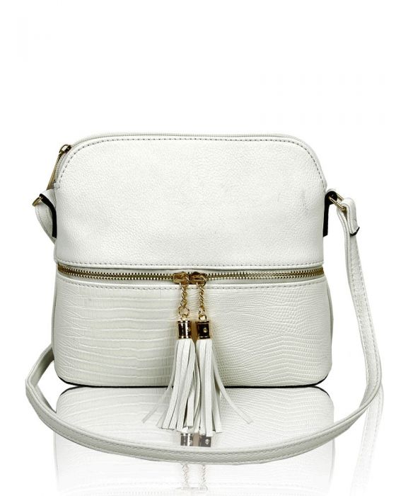 RX170811  Contrasting Color Messenger Bag With Tassel Zip Detail